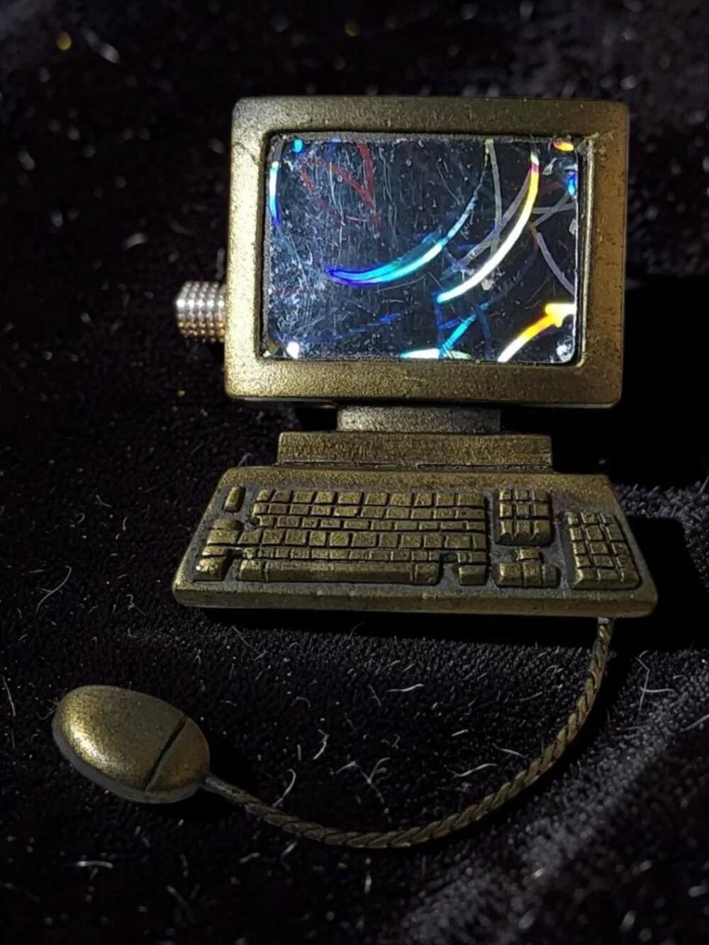 vintage jj jonette iridescent pewter computer with mouse brooch